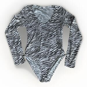 Cabi Zebra Print Long Sleeve Bodysuit Women’s Size Small V-neck